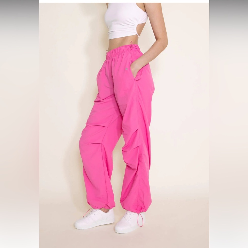 Love Tree Nylon Baggy Parachute Pants Womens Size Large Pink Pull On - Picture 2 of 16